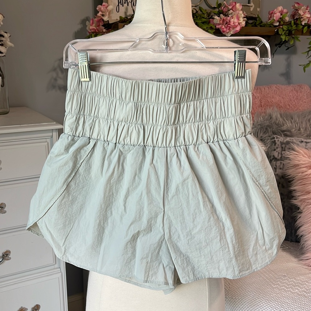 High Waist Trendy Athletic Shorts Womens Small Nylon Arctic Mist Khaki